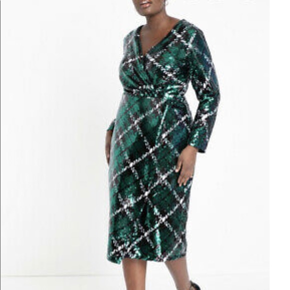 Eloquii Dresses & Skirts - Sequined Green Tartan Dress - Midi Length